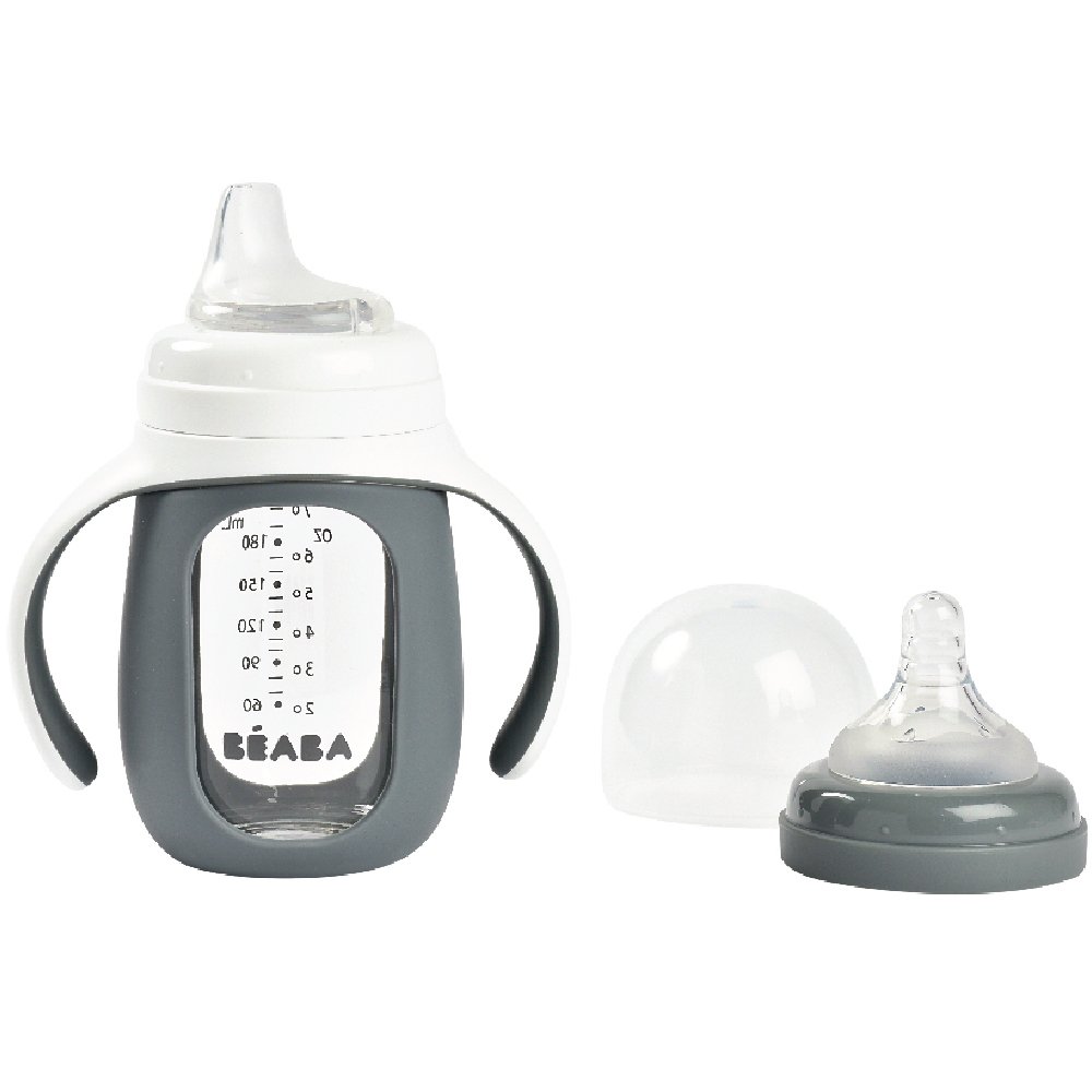 ขวดแก้วหัดดื่ม 2 in 1 Glass Learning Bottle 210 ml with Silicone Protective Sleeve 210 ml – Charcoal